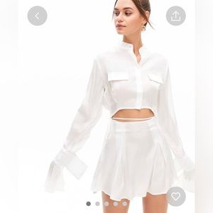 Flared Sleeve Crop Top & Solid Pleated Skirt Set